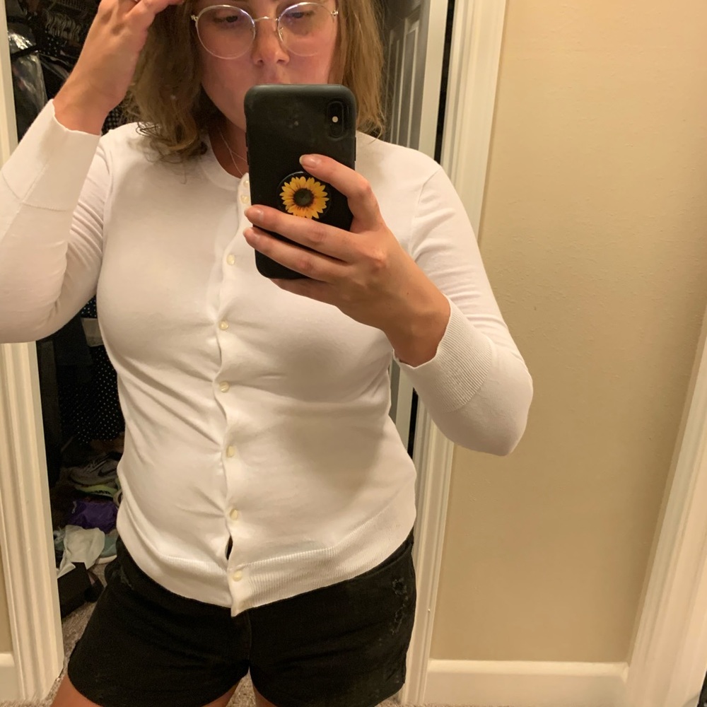 JCrew white button down cardigan